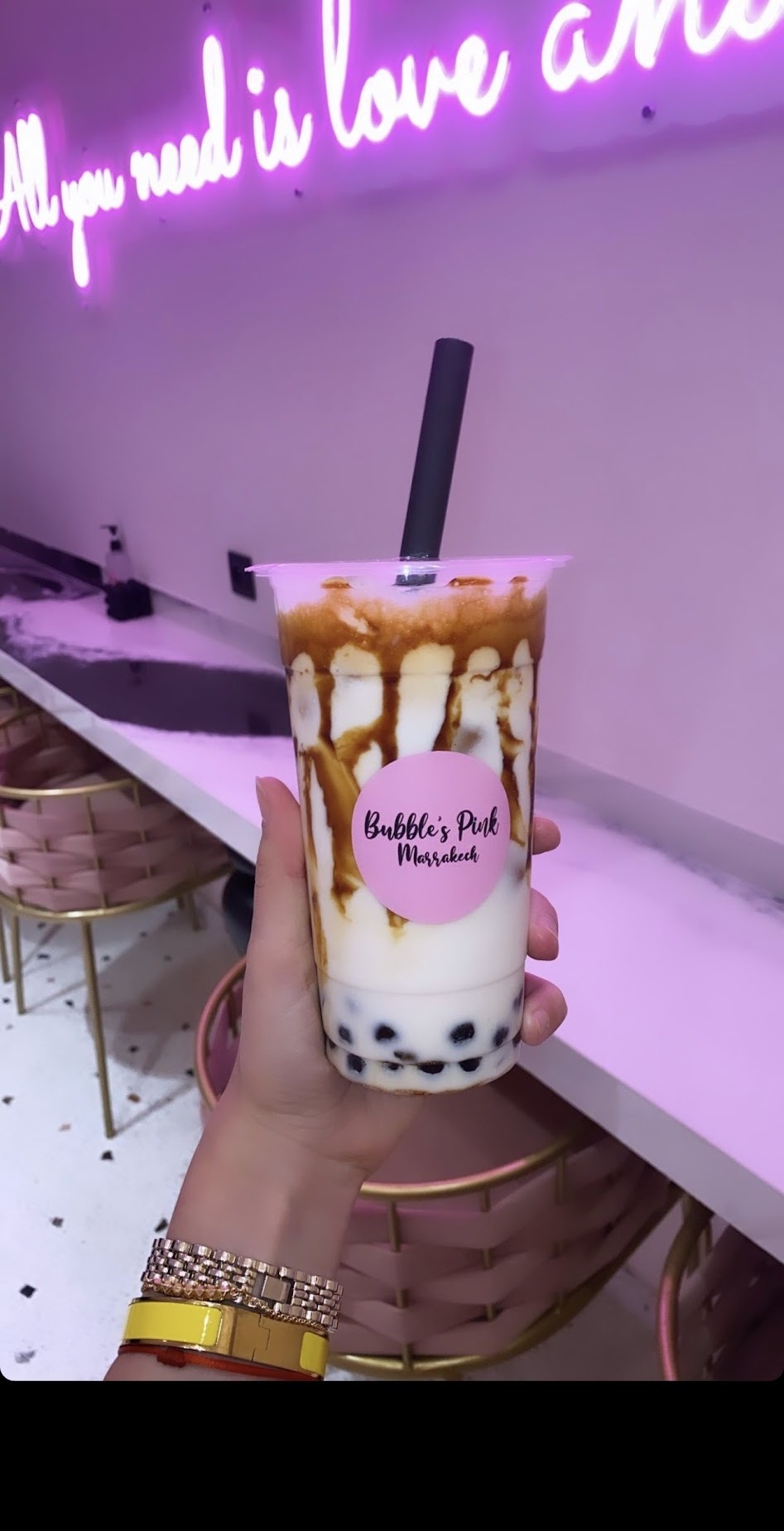 Bubble tea caramel avec perles — Bubble's Pink Marrakech
